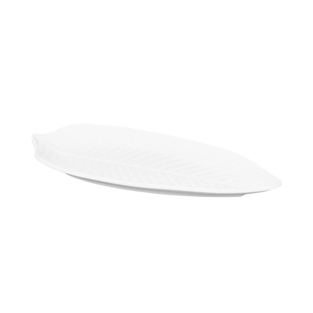 GET M105PL-NW Platter, 10-1/4"L x 5"W x 1"H Leaf Melamine White, Break/Chip Resistant