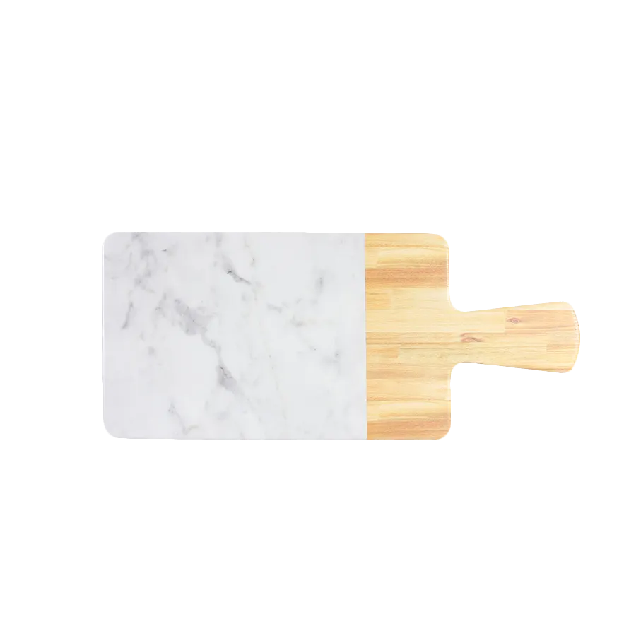 GET M127RCM-AWC Melamine Serving Board, 12"L x 7"W, Rectangular, Alder Wood & Carrara Marble Look