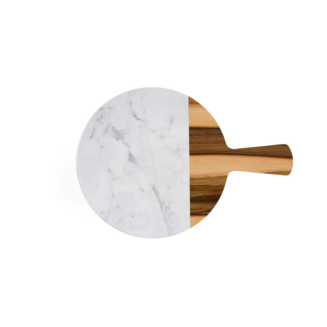GET M12RWM-HWC Serving Board, 12" Dia. x 1/2" H, Faux Hickory Carrara Marble, Handle, Dishwasher Safe