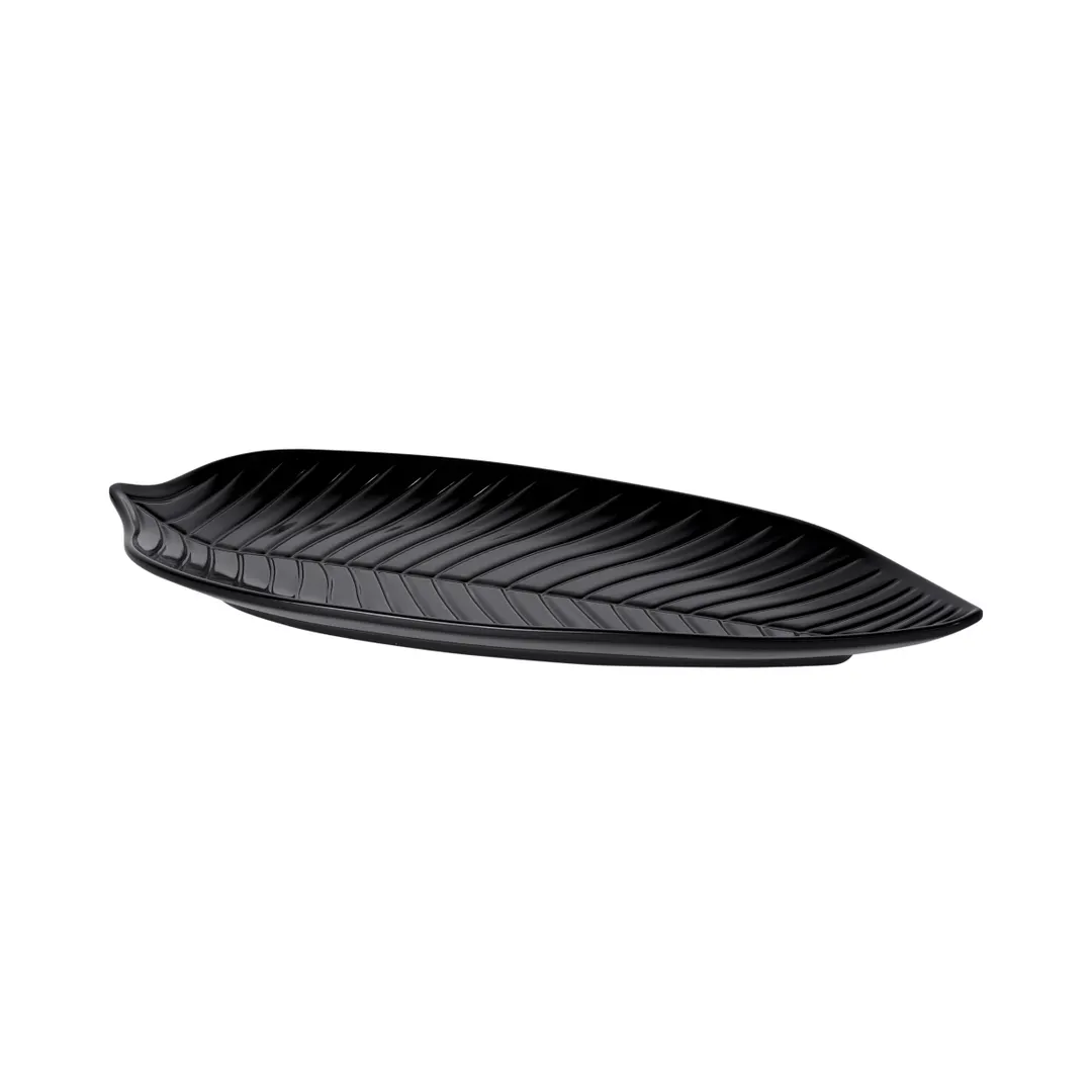 GET M1465PL-B Platter, 14"L x 6-1/2"W x 1"H, Leaf Shape, Melamine Black, Break & Chip Resistant