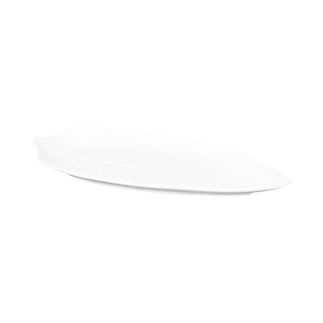 GET M1465PL-NW Platter, 14"L x 6-1/2"W x 1"H, Leaf Shape, Melamine White, Break/Chip/Stain Resistant