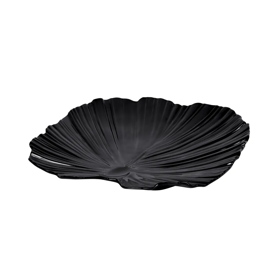 GET M14PL-B Platter, 14"L x 13-1/2"W x 1-3/4"H, Palm Leaf Shape, Melamine, Black