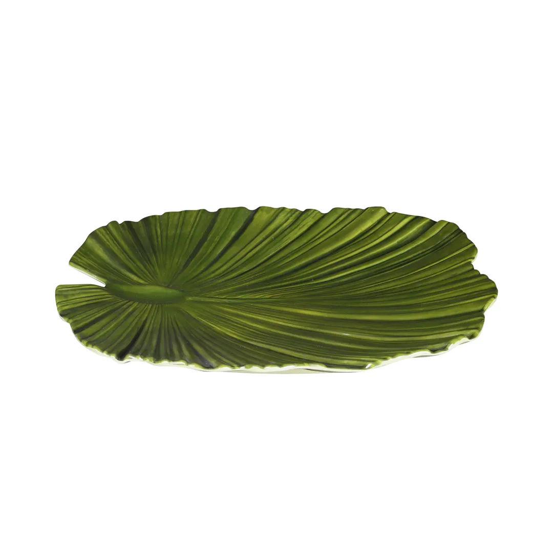 GET M14PL-DG - Green Leaf Melamine Serving Platter, 14" x 13-1/2" x 1-3/4", BPA-Free, Dishwasher Safe