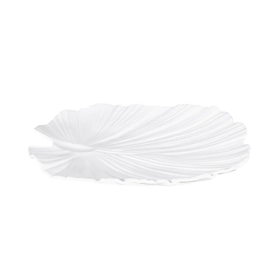 GET M14PL-NW Platter, 14"L x 13-1/2"W x 1-3/4"H, White Melamine Palm Leaf Shape, Dishwasher Safe