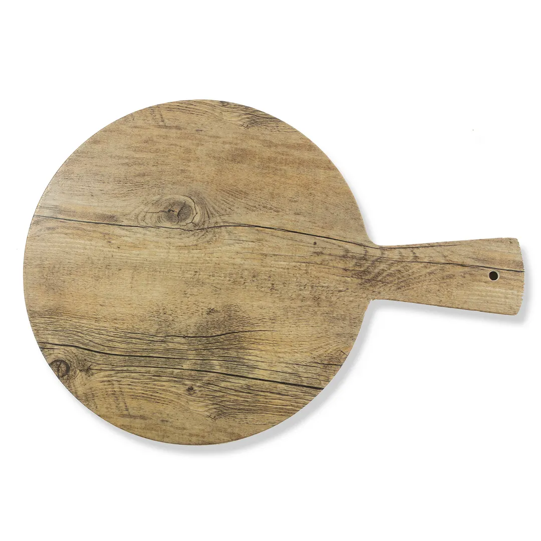 GET M15RW-DW Melamine Serving Board, 15" Dia x 0.5"H, Faux Driftwood, BPA‑Free, Dishwasher‑Safe