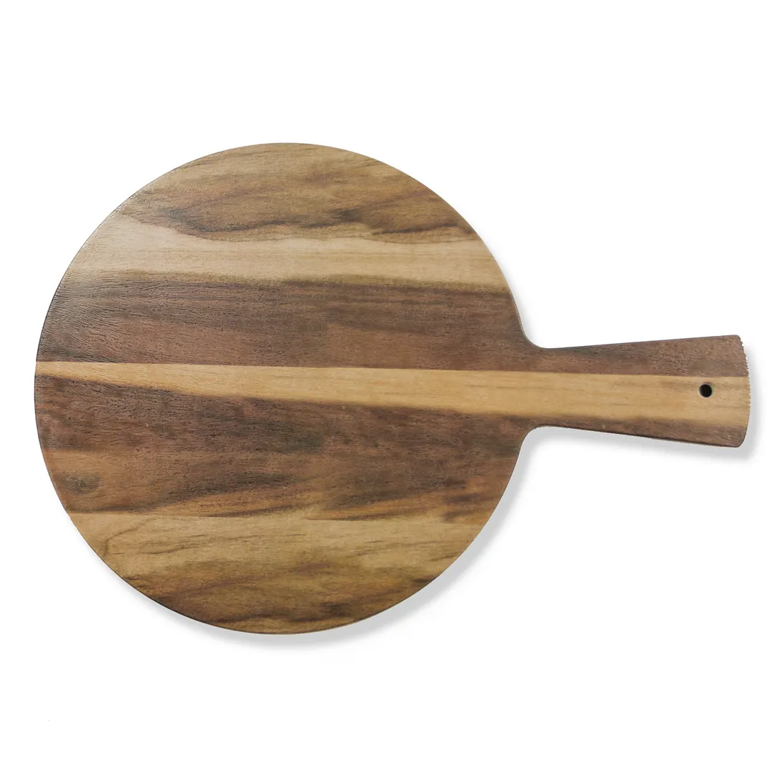 GET M15RW-HW Melamine Serving Tray, 15" Dia. x 0.5" H, Round with 5" Handle, Hickory Wood Finish