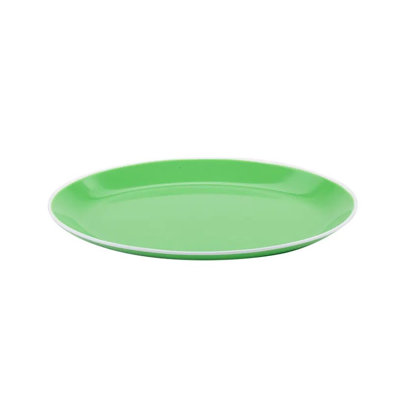 GET OP-1080-AP Small Oval Dinner Plate 10" x 7-3/4" Apple Green with White Trim Melamine - 1 Dozen