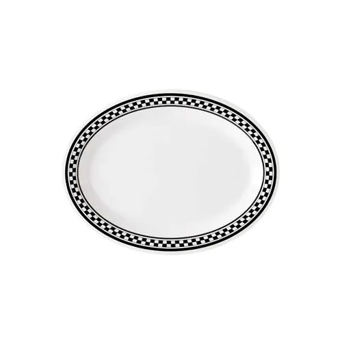 GET OP-120-X Platter, 12" x 9" Melamine, White Checkerboard Rim, Resist., BPA‑Free/NSF - 1 Dozen