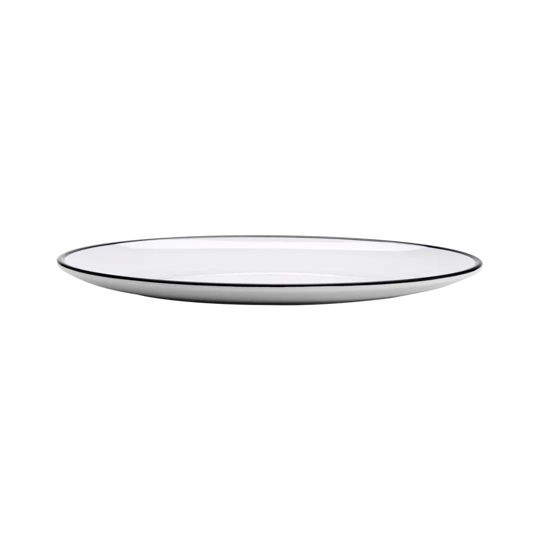 GET OP-1291-W/BK Melamine Dinner Plate, 12¼" x 9" Oval, White/Black Trim - Dozen