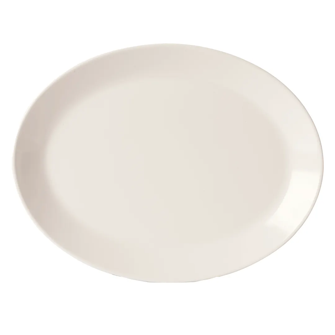 GET OP-1300-AW Settlement Platter, 12" L x 9.5" W Oval Coupe, Melamine White - Dozen