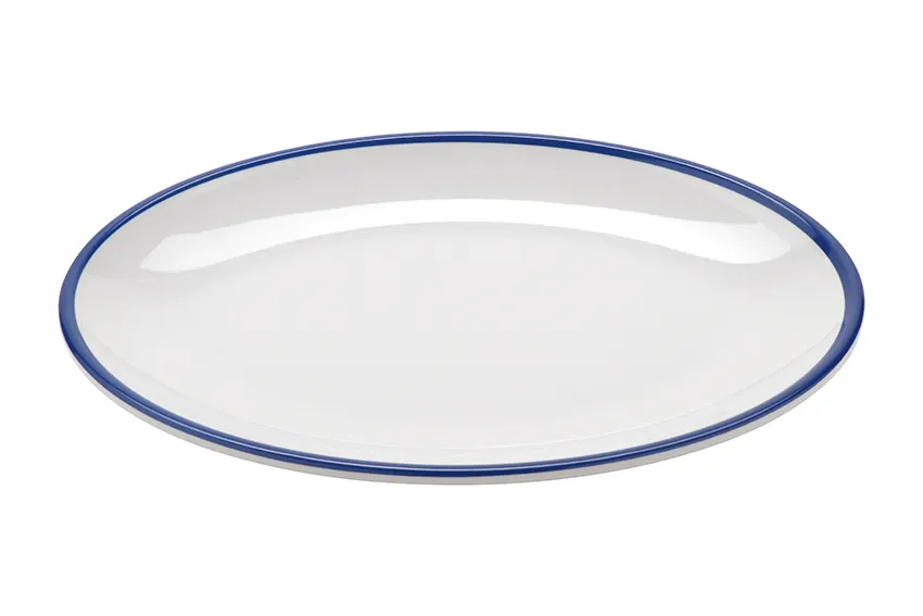 GET OP-960-W/CB Settlement Bistro Dinner Plate 9"x6-1/4" Oval w/ Cobalt Blue Trim Melamine 1 Dozen