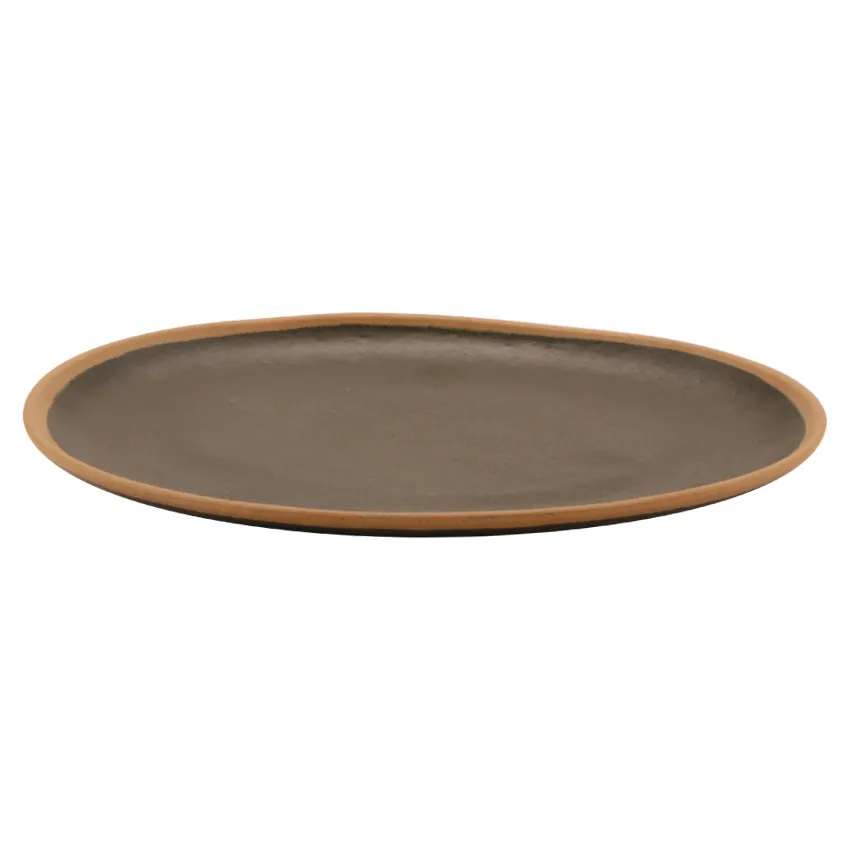 GET P-129-BR Pottery Market™ Dinner Platter, 11-3/4" x 9-1/4" Melamine, Brown Trim - 1 Dozen