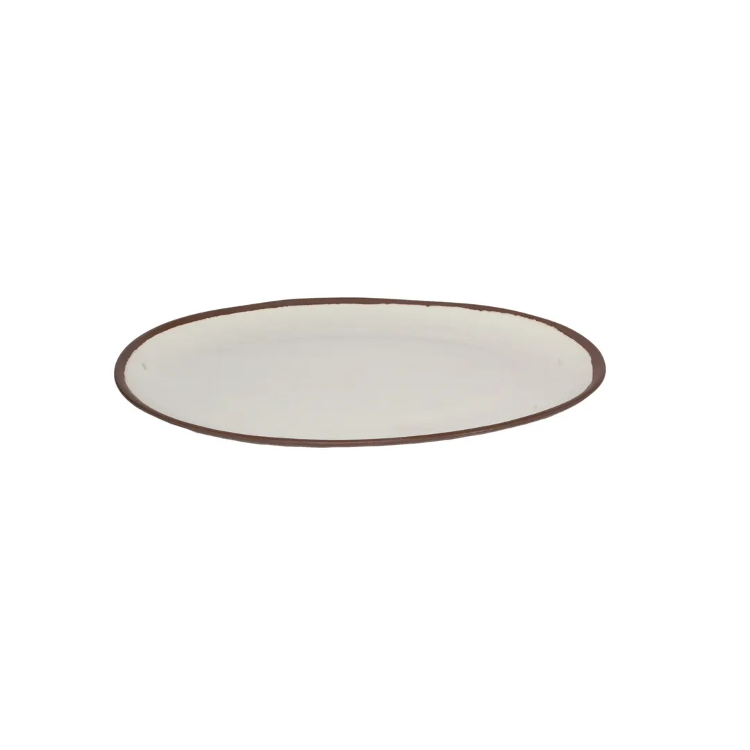 GET P-151-CRM Pottery Market Platter, 15"L x 11"W, Oval, Break-Resistant, Melamine, Cream/Brown Trim