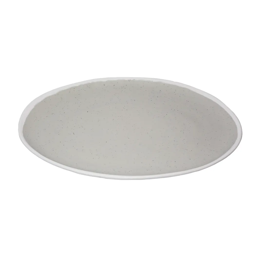 GET P-151-DVG Platter, 15"L x 11"W Oval, Break-Resistant Melamine, Dove Gray with White Trim
