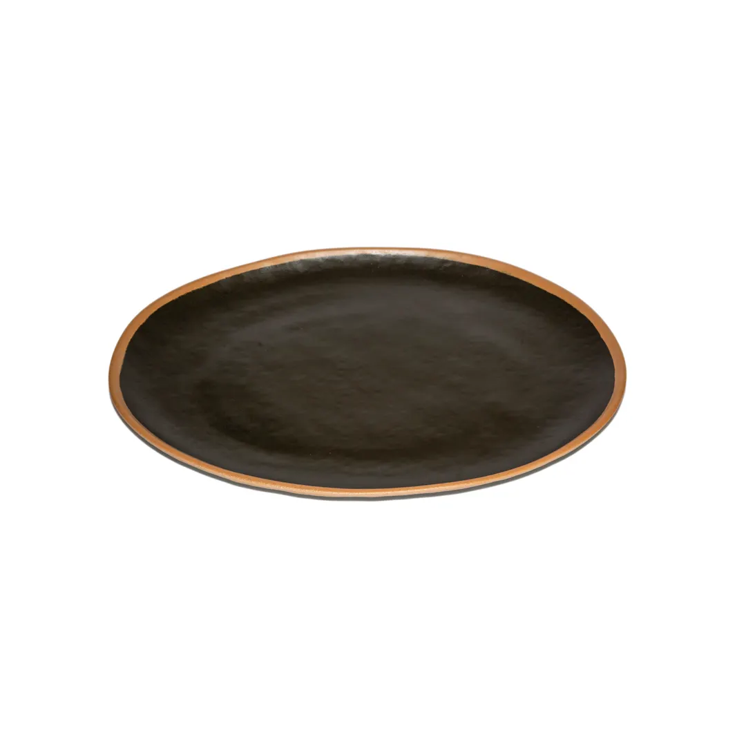 GET P-183-BR Oval Melamine Platter 18" x 13", Brown with Clay Trim, Dishwasher Safe, Break-Resistant