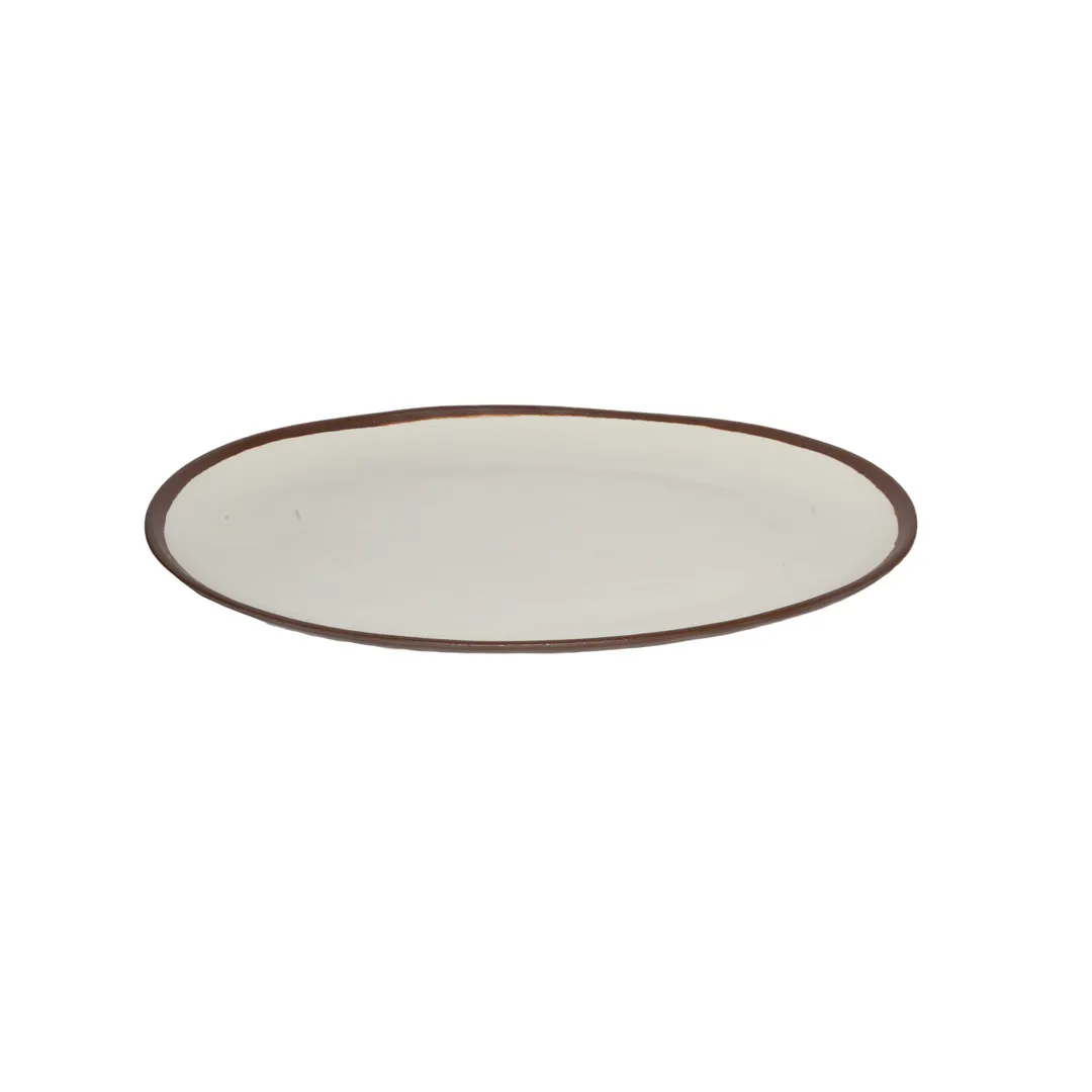 GET P-183-CRM Oval Melamine Platter, 18" L x 13" W, Cream with Brown Trim, Dishwasher Safe