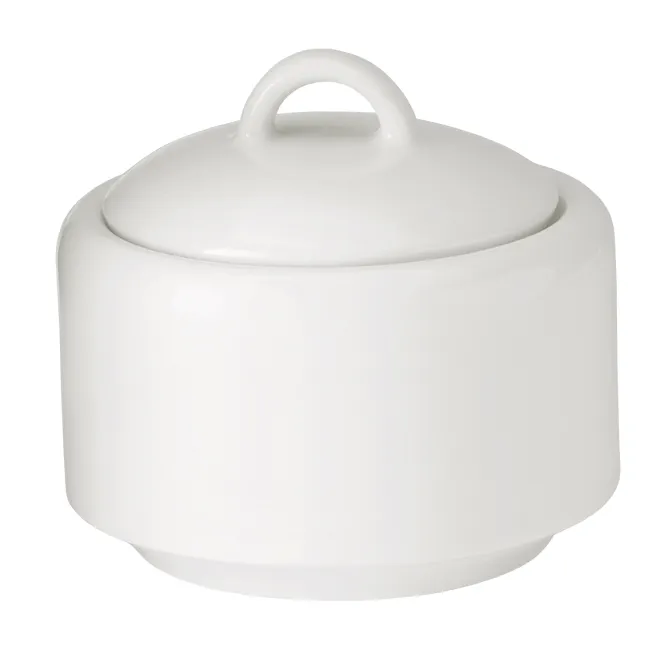 GET PA1101708712 Sugar Bowl, 8.5 Oz., 4" Dia., Rolled Edge, With Lid, Porcelain White - Dozen