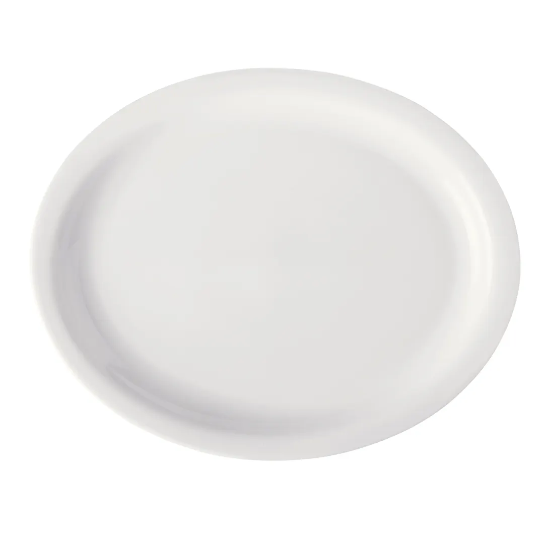 GET PA1101807812 Porcelain Platter 13" x 11" Narrow Rim Rolled Edge White, Microwave Safe - 1 Dozen