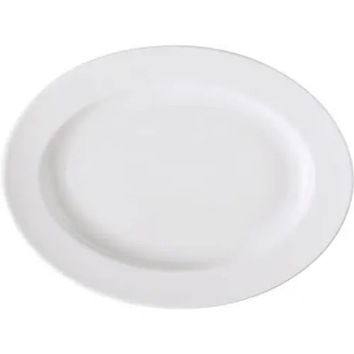 GET PA1101907612 Oval Porcelain Platter 10" x 7-1/2" Narrow Rim/Rolled Edge White - 1 Dozen