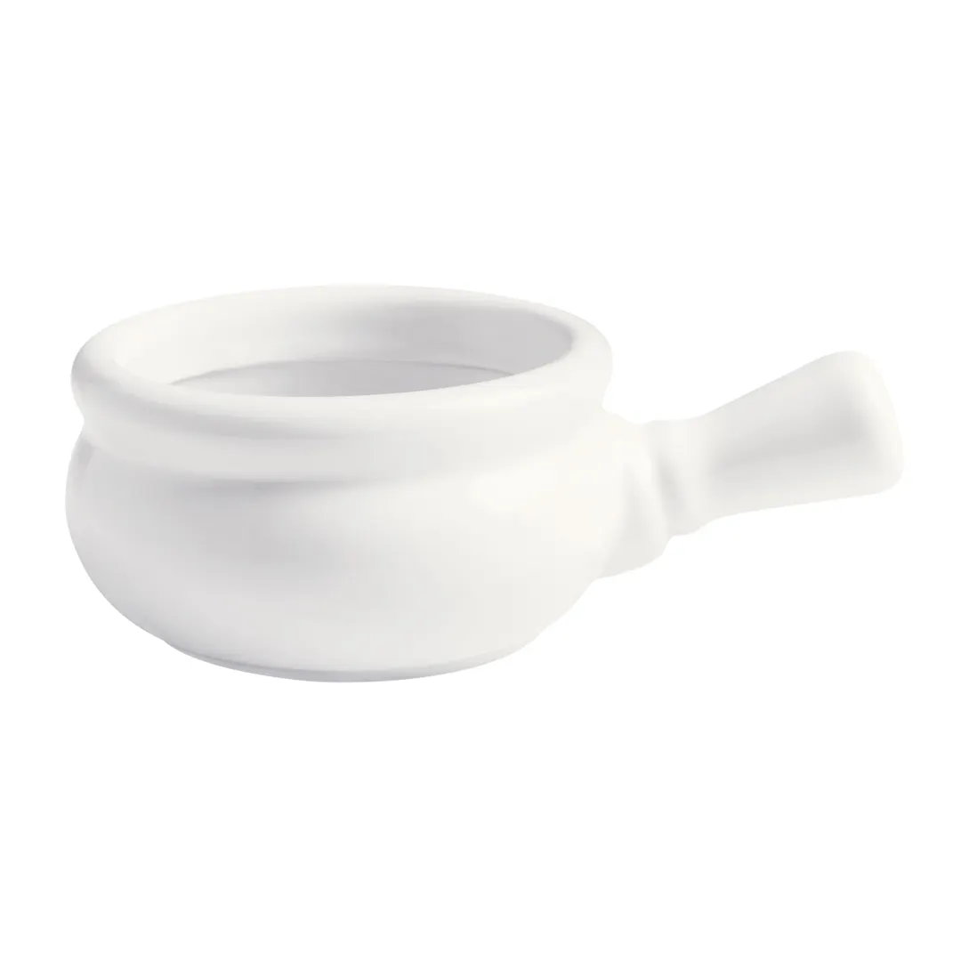 GET PA1101908812 Onion Soup Bowl, 7" 10.7 Oz White Porcelain Rolled Edge, Corona, Handle - Dozen