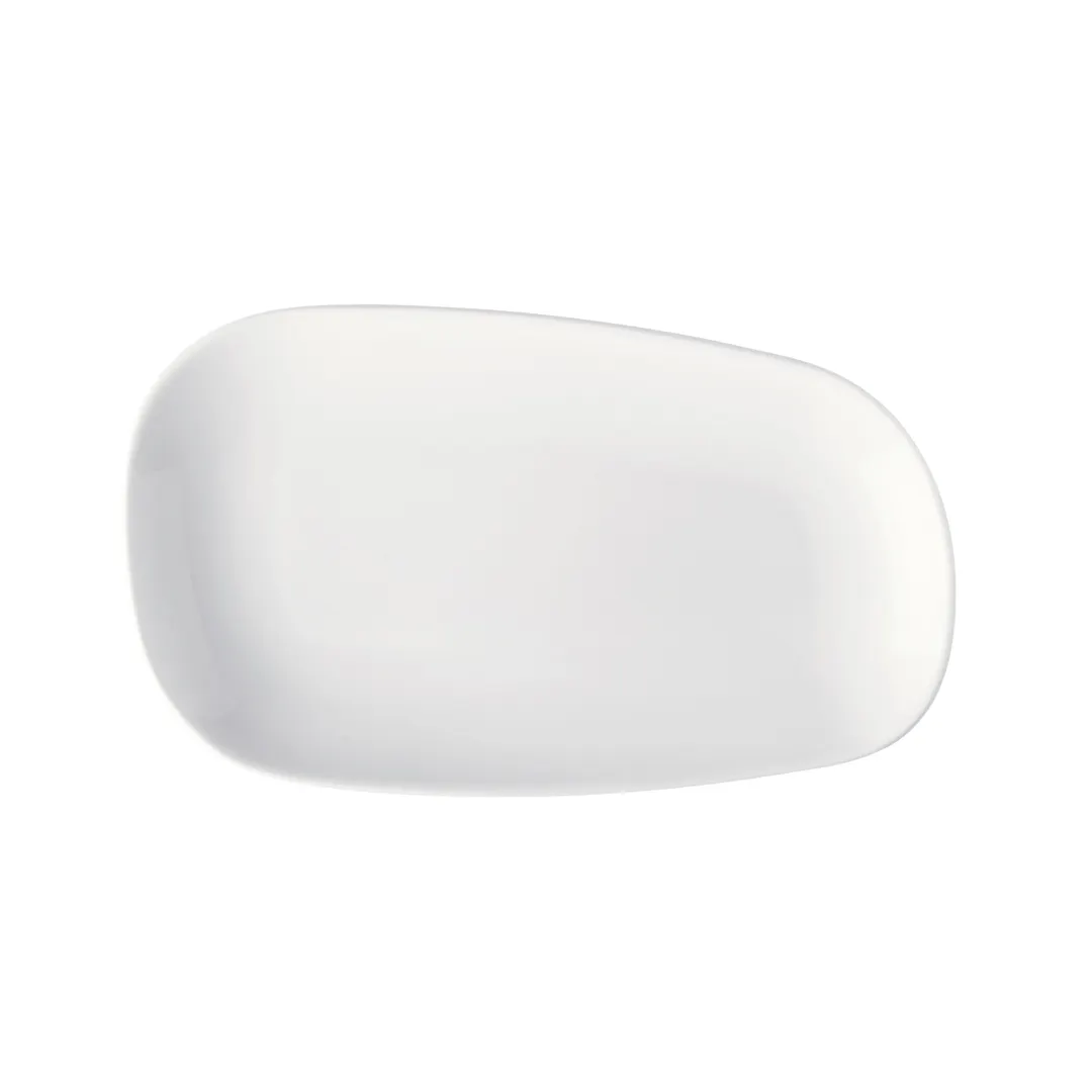 GET PA1101929524 Oblong Porcelain Plate, 9.75" x 5.75", White Rolled Edge, Safe to 380°F - Dozen