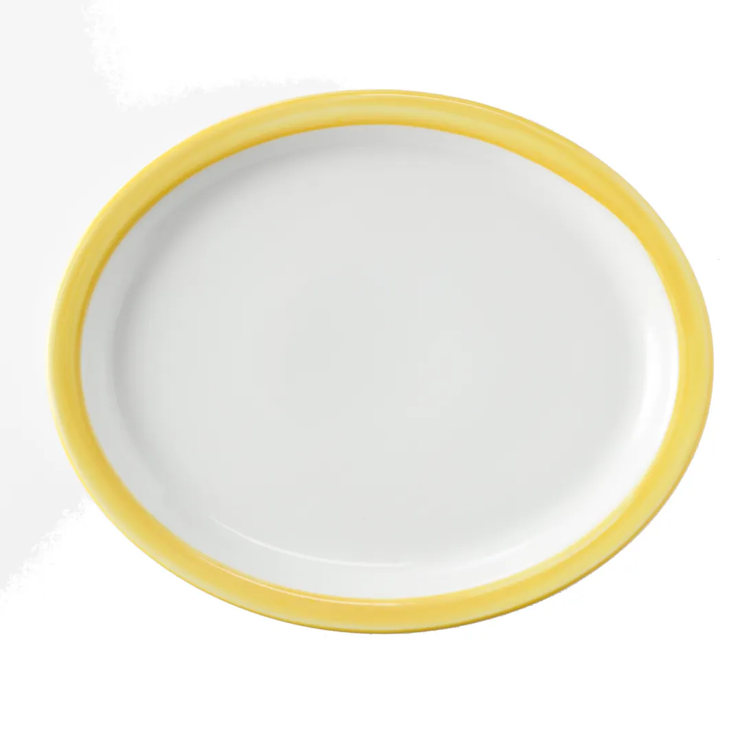 GET PA1600807812 Porc. Platter 13" x 11" Narrow Rolled Orange/Corona/Calypso/Yellow 380°F - Dozen