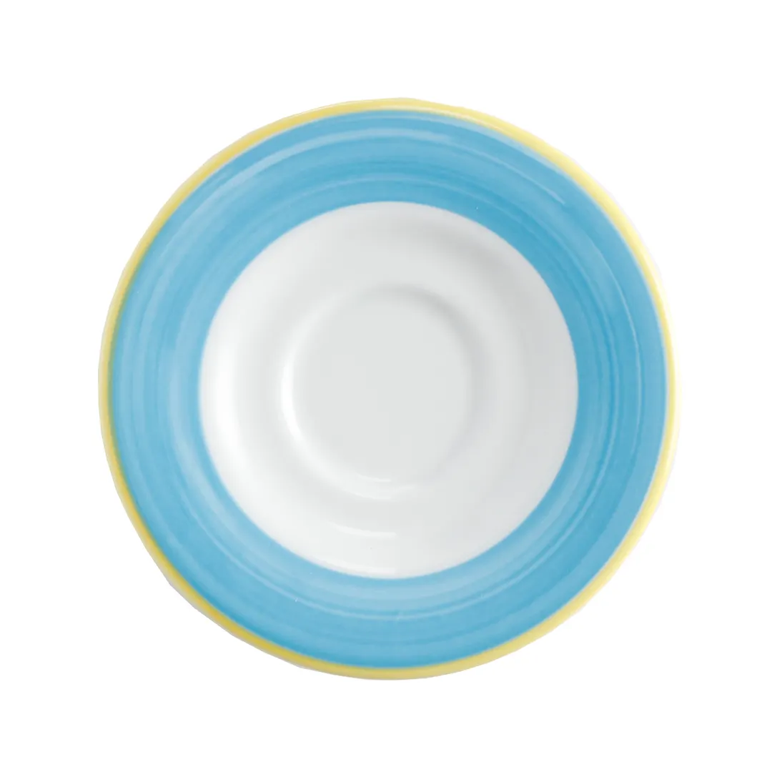 GET PA1601900324 Saucer, 6-1/2" Dia., Round, Scratch/Chip-Resistant Porcelain, Yellow Edge - 1 Dozen