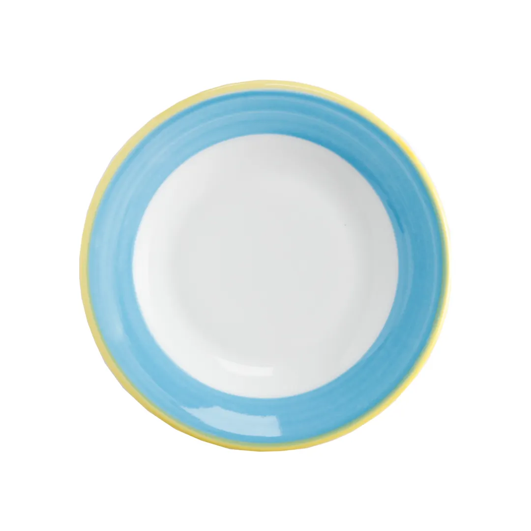 GET PA1601901424 6½" Porc Plate Rolled Edge YEL/CRN/CLP/BLU ScratchRes MW/DW/Ov Safe 380°F - 1 Dozen