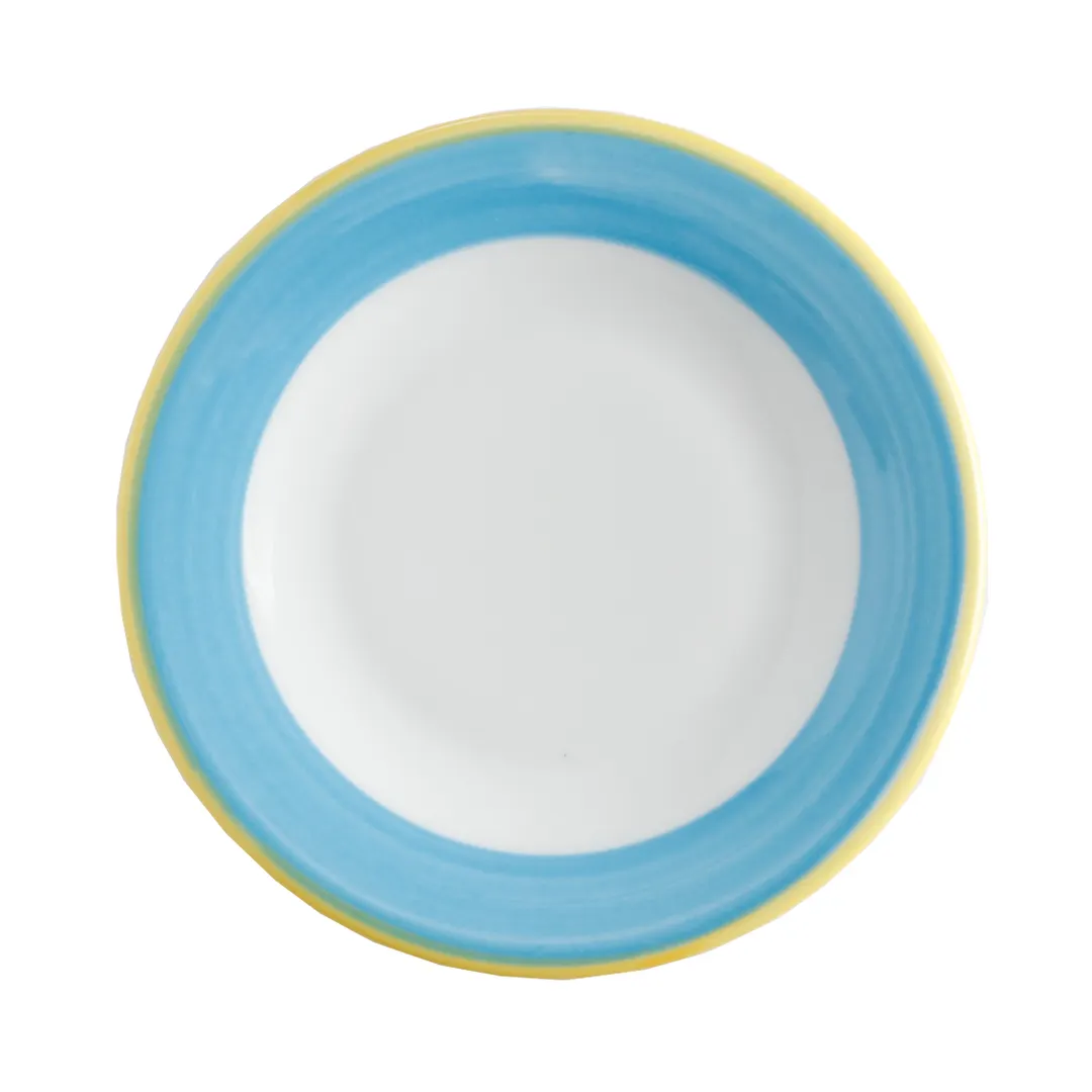 GET PA1601902024 8" Plate,Rolled Yel Edge,Scratch‑Res,MW/DW/OVSafe 380°F,Corona/Calypso/Blue-1Dozen