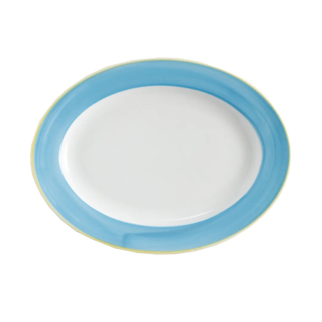 GET PA1601907712 - Porcelain Platter 12"x9", Rolled Yellow/Corona/Calypso/Blue, 380°F Safe - 1 Dozen