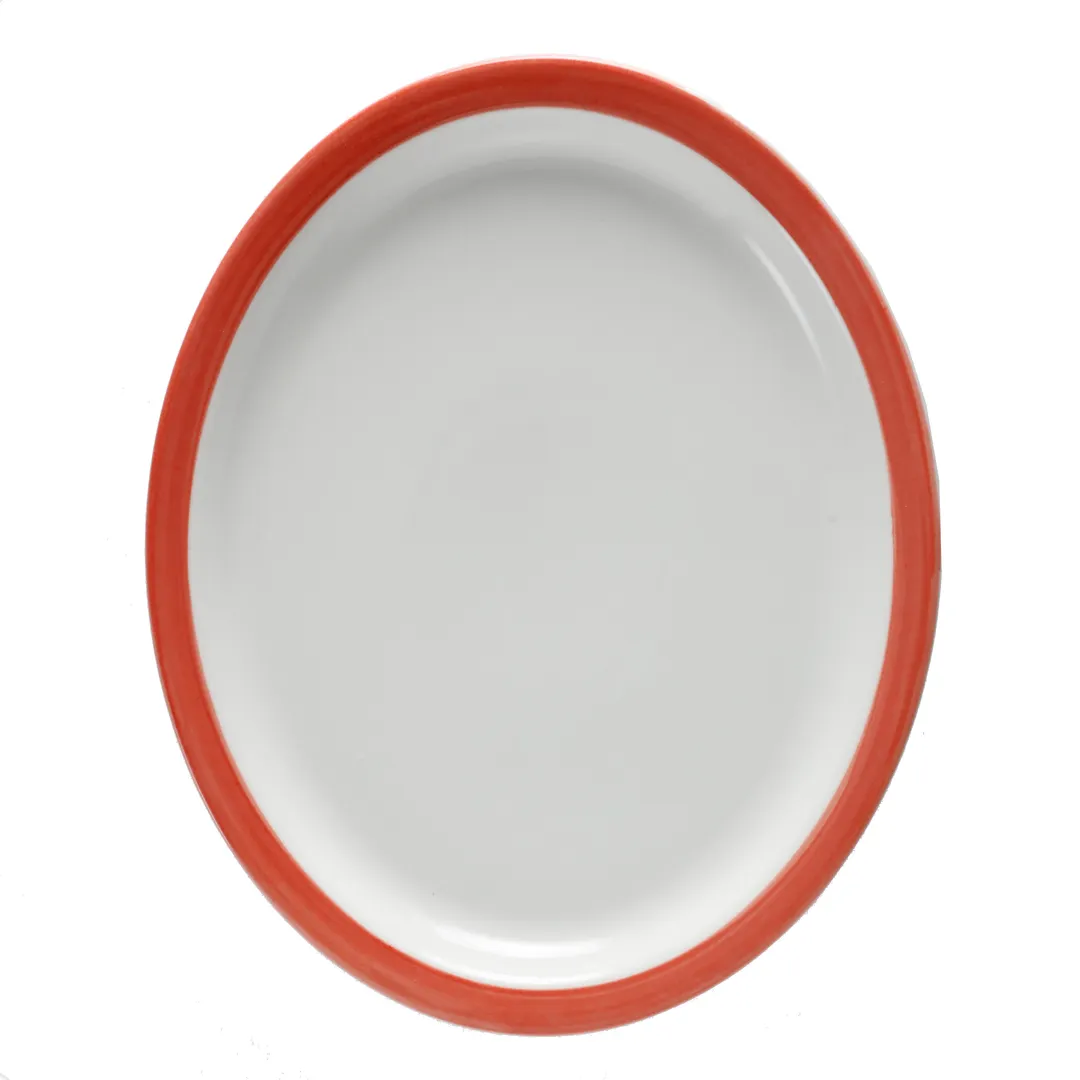 GET PA1602807812 Oval Porcelain Platter, 13" X 11", Narrow Rim, Rolled Edge, Blue Edge - 1 Dozen