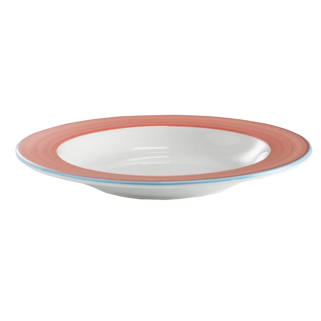 GET PA1602903912 Pasta Bowl - 12" , 18-4/5 oz, Round Rimmed Porcelain with Blue Edge - 1 Dozen