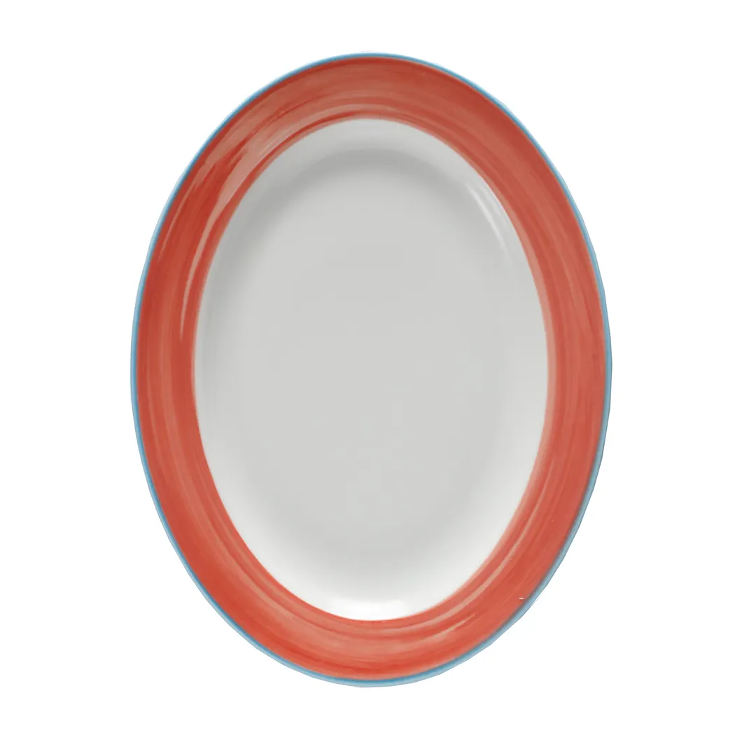 GET PA1602907612 Porcelain Platter, 10" x 7-1/2", Rolled Edge, Blue, Corona/Calypso/Coral - 1 Dozen
