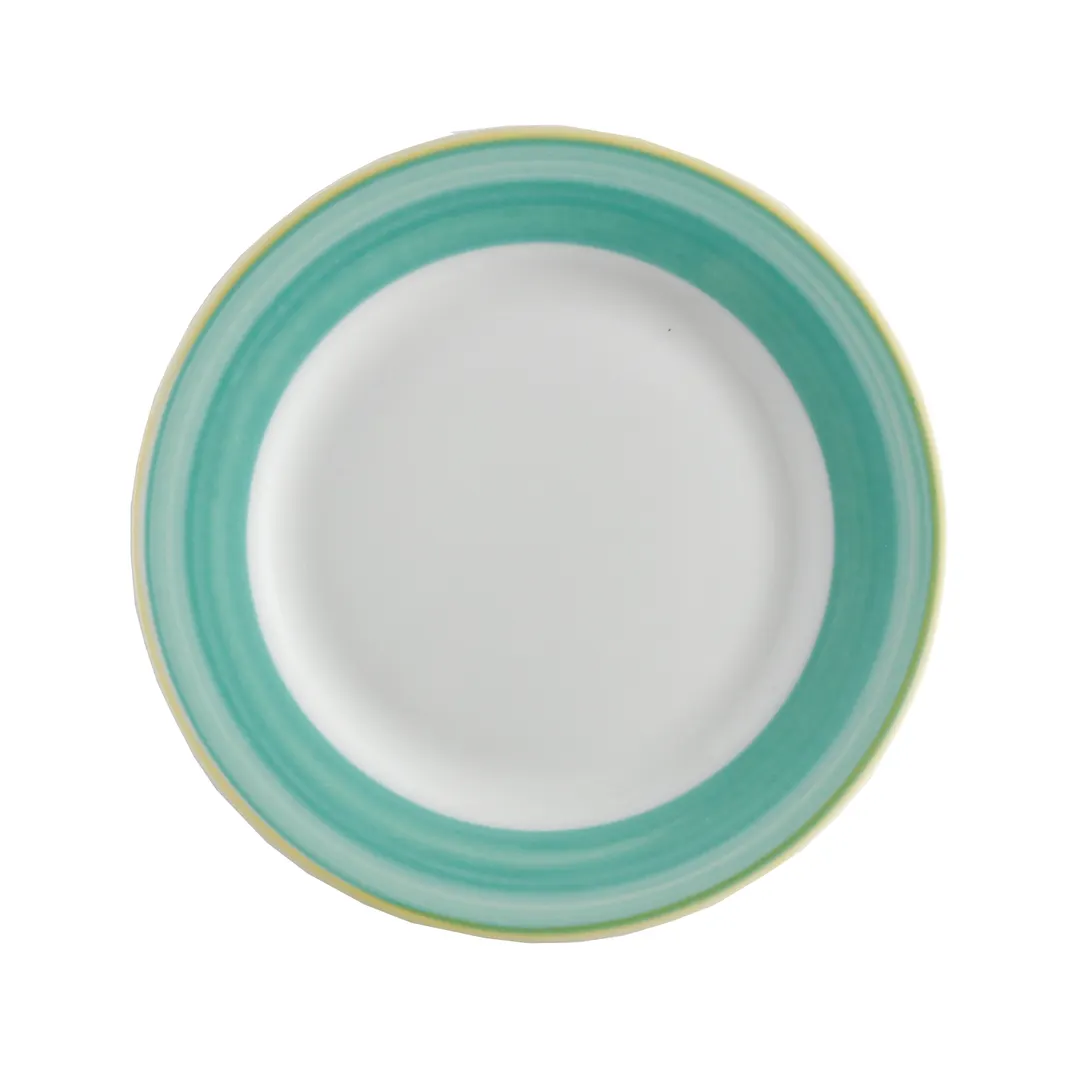 GET PA1603901424 6.5" Round Porcelain Plate Yellow Edge Scratch/Chip MW/DW Safe 380°F – Dozen