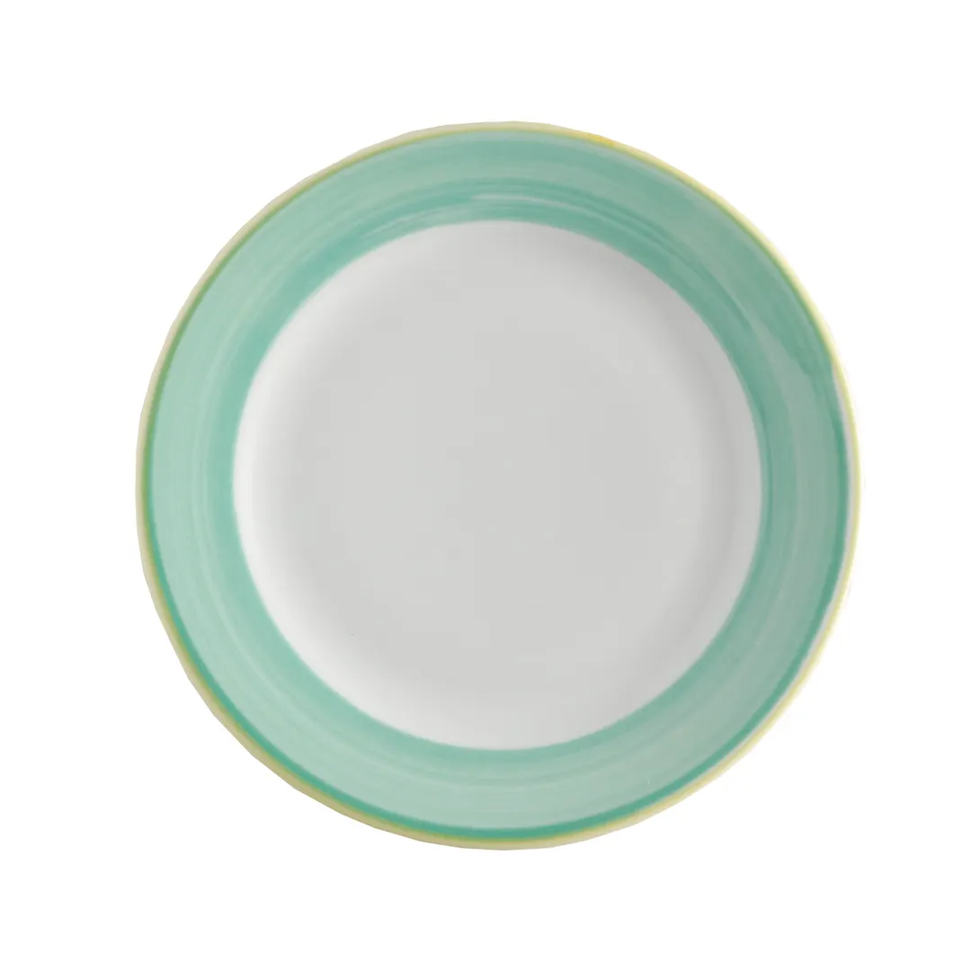 GET PA1603901524 7-1/4" Porcelain Plate, Yellow Edge, Scratch‑Resist, MW/DW 380°F - 1 Dozen