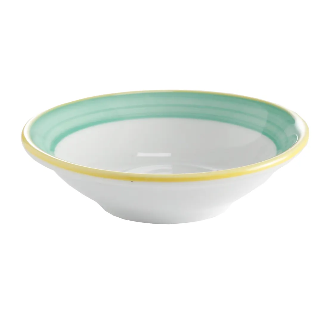 GET PA1603903224 7" Round Porcelain Bowl, 15.5 Oz, Scratch/Chip Resistant, Yellow Edge - Dozen