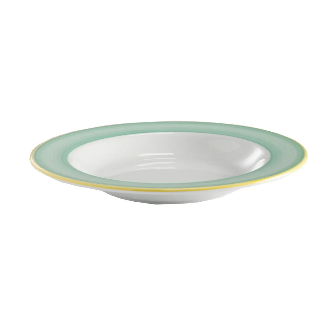 GET PA1603903912 Porcelain Pasta Bowl, 12" 18.8 Oz, Rimmed Yellow Edge, Microwave Safe - 1 Dozen