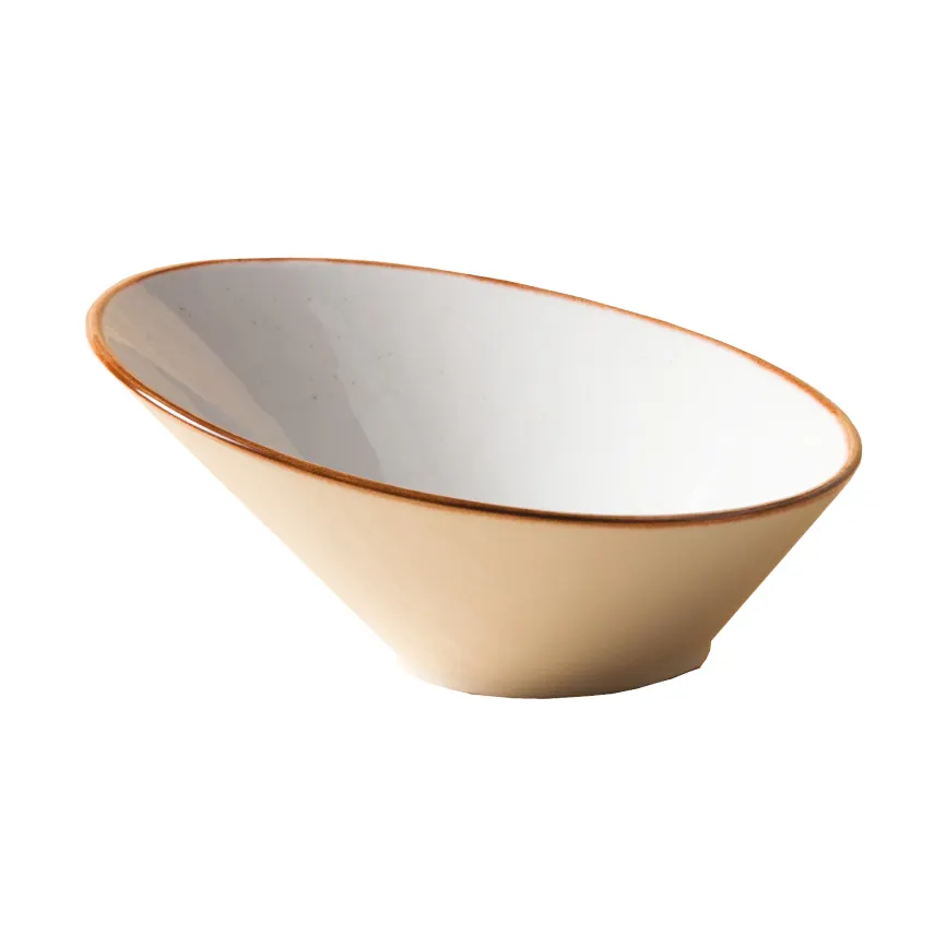 GET PA1605807506 Artisan Beige China Bowl, 9" Dia., 28.7 Oz., Porcelain, Glaze, Slanted, Rolled Edge