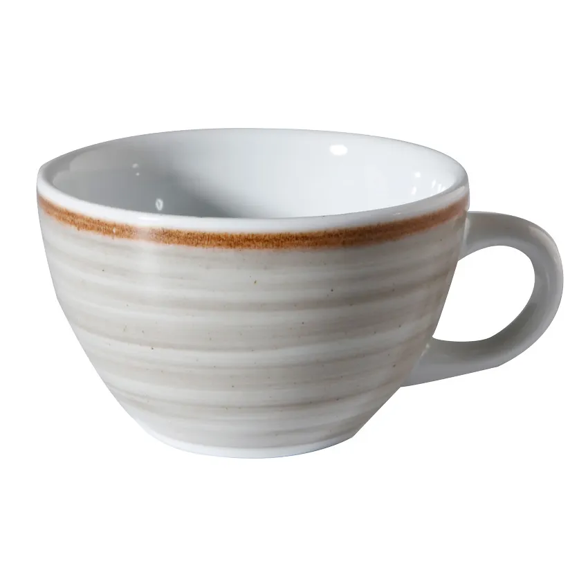 GET PA1607904424 Tea Cup, 8.8 Oz, 5" Handle, Rolled Edge, Porcelain, Grey Corona - Dozen