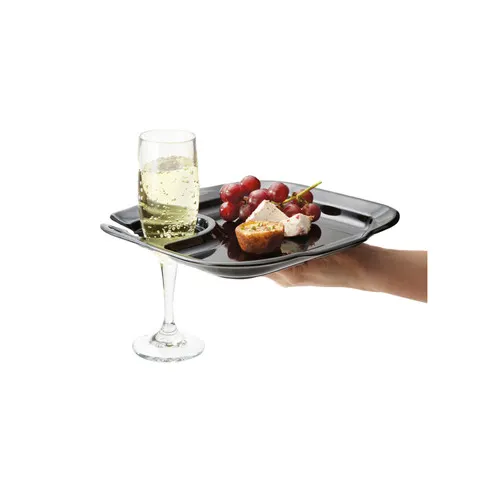 GET PP-975-1-BK Plate, 9-3/4" x 9" Black Plastic With Drink Slot, Dishwasher Safe, NSF – Dozen
