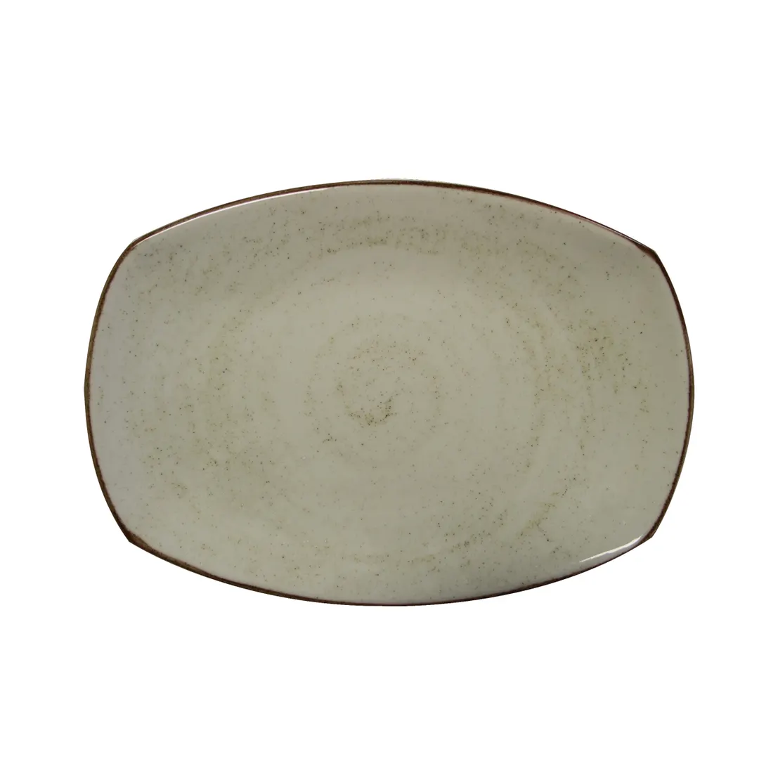 GET PP1605727906 Porcelain Platter – 13-7/9" x 9-2/3", Beige, Microwave/Dishwasher Safe 380°F