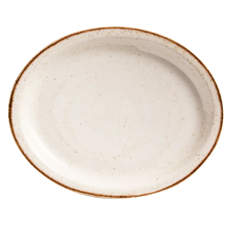 GET PP1605807712 Porcelain Platter, 11-3/4" x 9-2/3", Beige, Edge, Microwave Safe 380°F - 1 Dozen