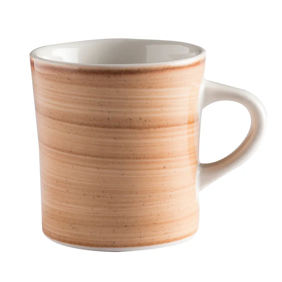 GET PP1606726424 - 11oz Porcelain Mug, 5" Handle, Rolled Edge, Brown, Oven Safe to 380°F - Dozen