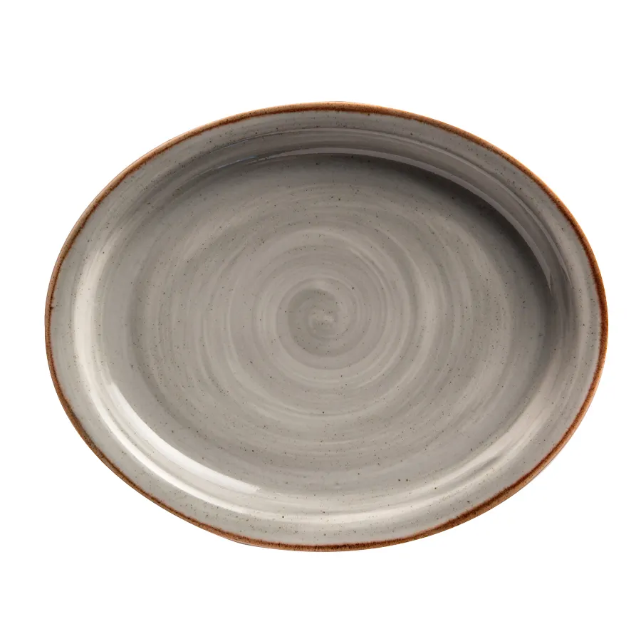 GET PP1607807712 Oval Porcelain Platter 11.75" x 9-2/3" Grey, Narrow Rolled Rim Oven Safe - Dozen