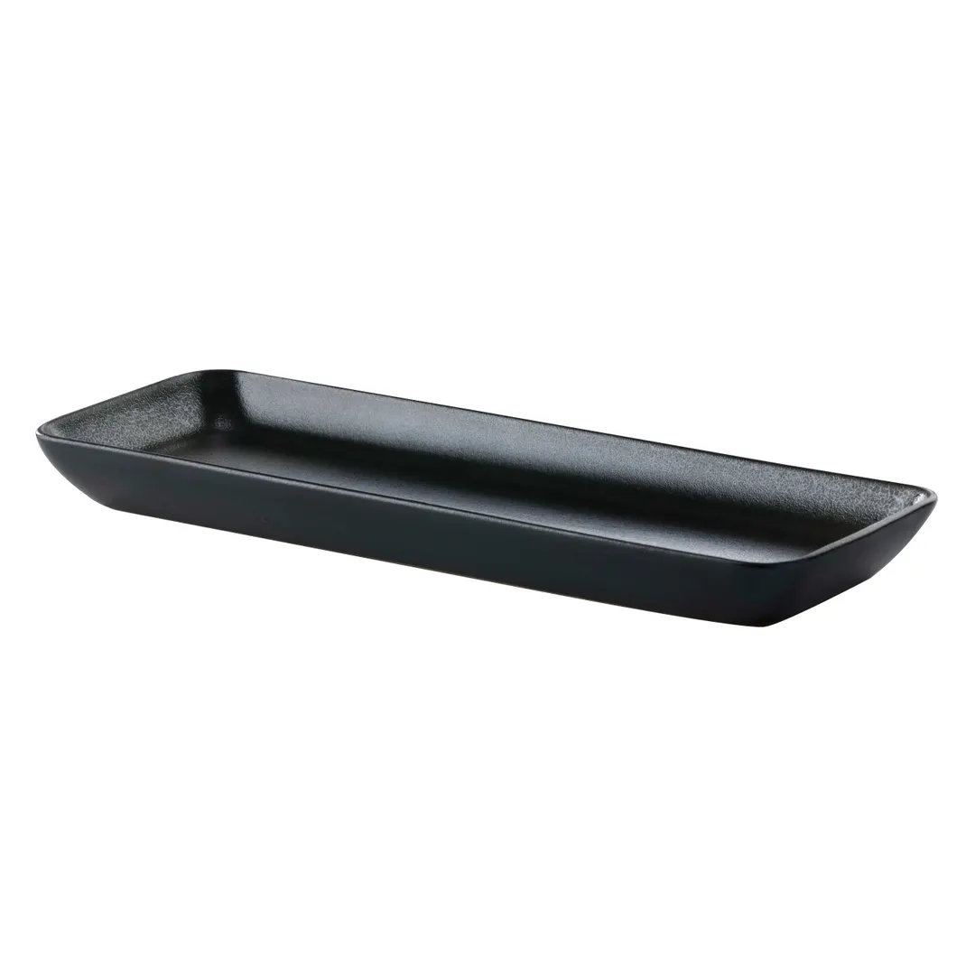 GET PP1941497712 Porcelain Tray, 14-1/6" x 5-1/2", Black Glaze, Microwave Safe to 380°F - 1 Dozen