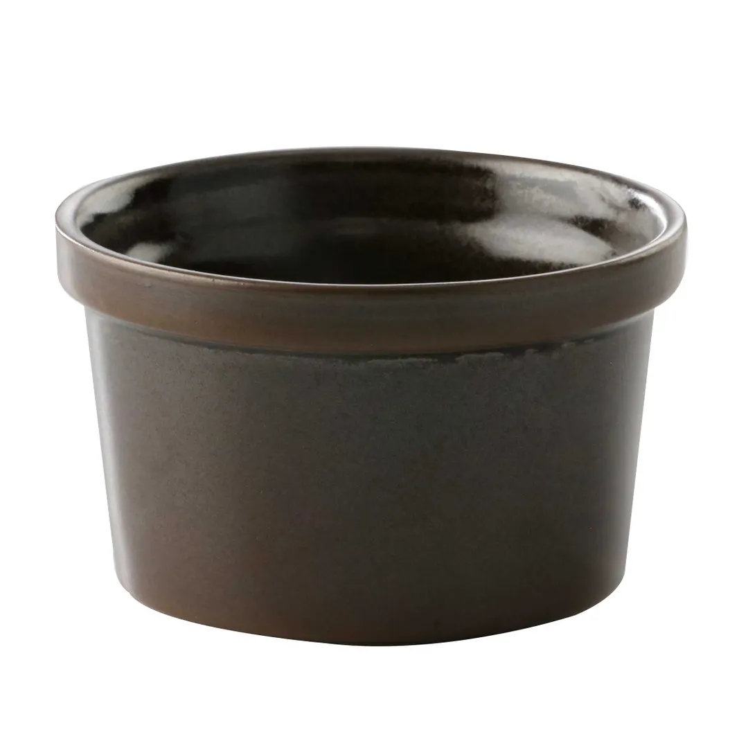 GET PP1942807224 Ramekin, 3.4 Oz., 3" Dia., Rolled Edge, Dark Brown Glaze Porcelain - 1 Dozen