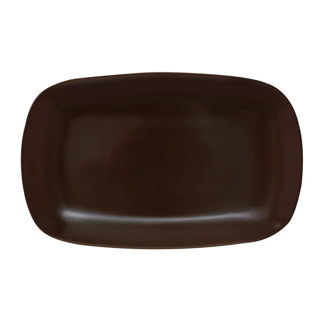 GET PP1942917612 Rectangular Porcelain Tray 13-2/5" x 8-1/4" Dark Brown Reactive Glaze - 1 Dozen