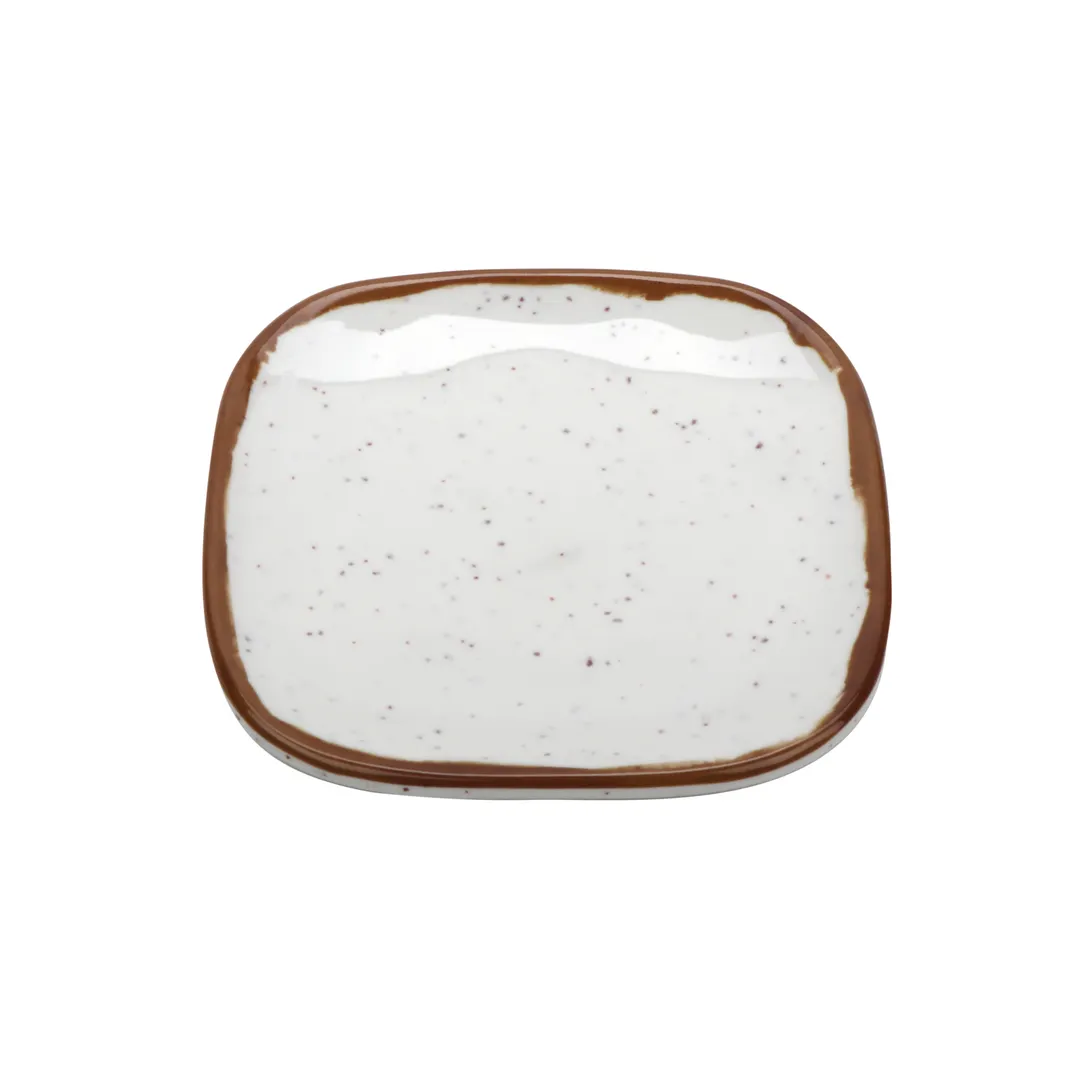 GET SCS-4-RM Plate, 4"x4" Melamine, Cream with Brown Rim, Break-Resistant, NSF, BPA-Free - 1 Dozen