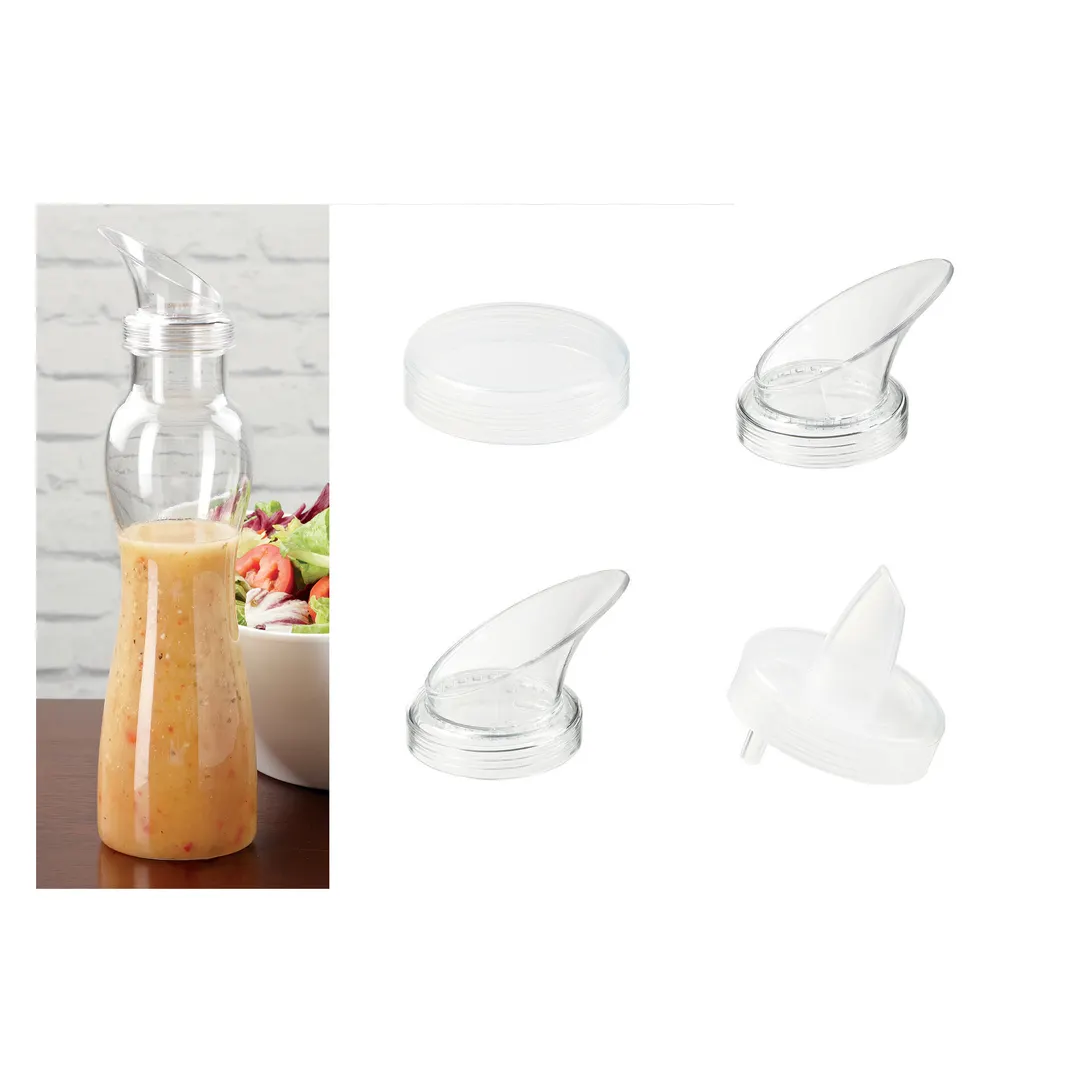 GET SDB-32-PC-6-CL 32 oz Clear PC Salad Dressing Juice Bottle Set with Storage & Pour Lids - 30/Set