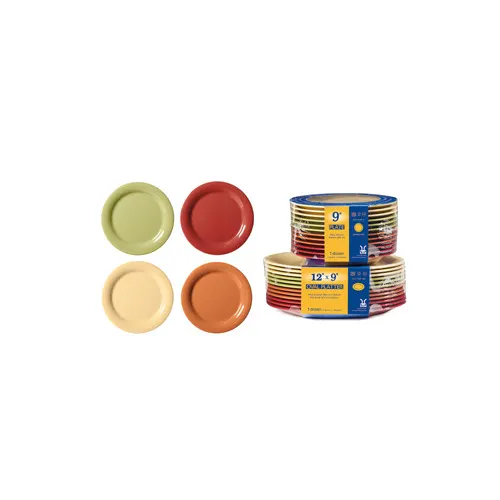 GET SP-NP-9-COMBO - Diamond Harvest Plate, 9" Round Narrow Rim Melamine, Assorted Colors, 1 Dozen